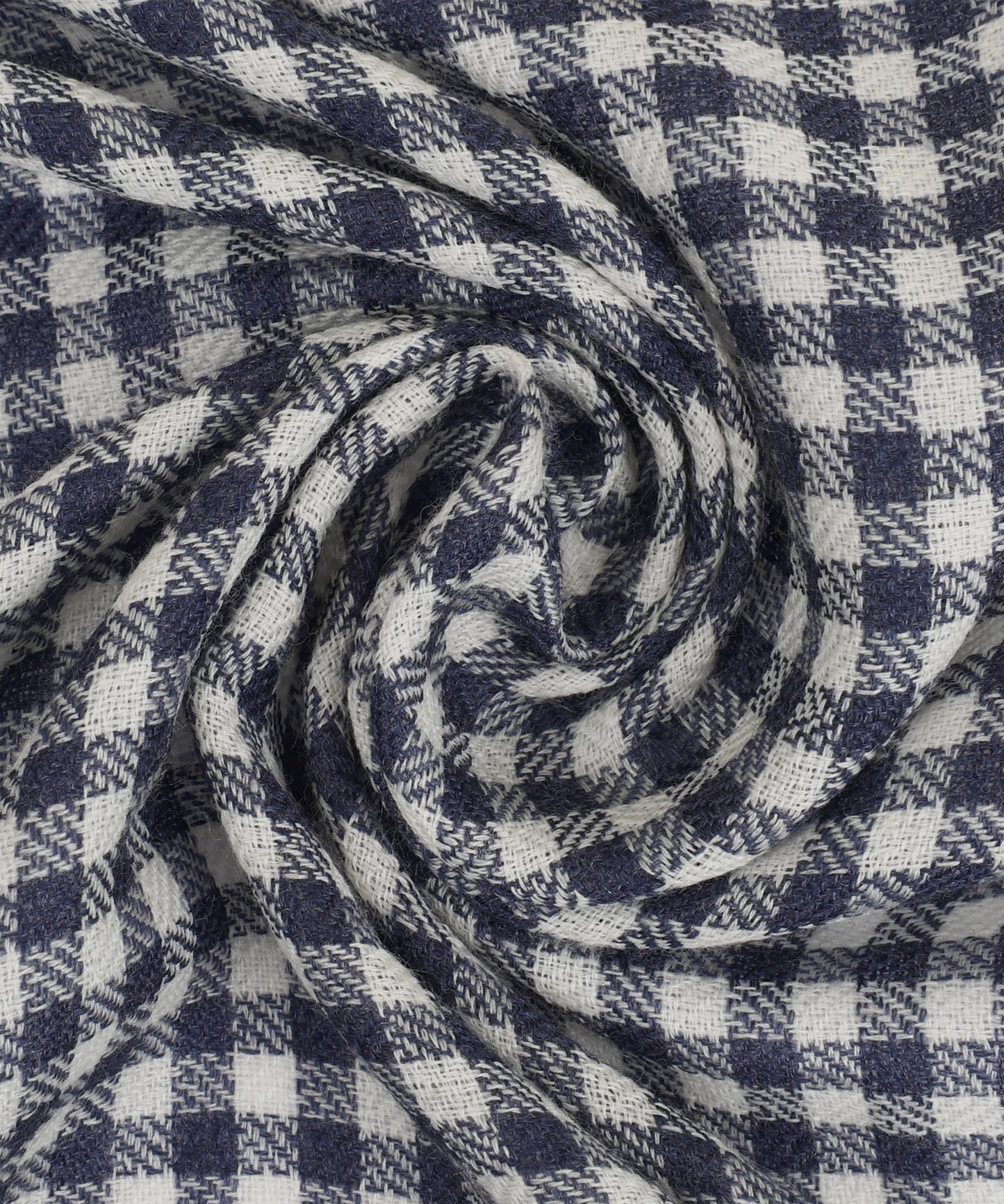 Schal aus Wolle und Seide mit Karomuster, Marineblau und Weiß